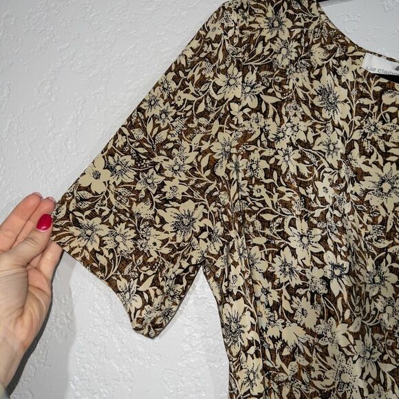 NWT Liz Claiborne Tan Tribal 100% Silk Wrap Dress Size 16 - Picture 2 of 9